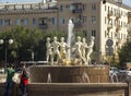 Fountain `Dancing Children` or `Barmaley` on the station square near the railway station Volgograd-1, September 2019