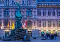 The monument statue at the city hall of antwerp city, popular city architecture, grotemarkt, Antwerpen, Belgium, April 23, 2019