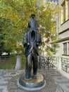 Monument and statue of Franz Kafka, famous jewish writer, Prague, Czech Republic