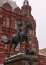 Monument statue to Marshal Zhukov on horseback on Red Square in Moscow Royalty Free Stock Photo