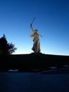 Monument Stay to Death in Mamaev Kurgan at night, Volgograd, Russia.Motherland statue. Mamaev Hill war memorial in