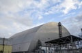 Monument and 4th nuclear reactor under new sarcophagus in Chernobyl Exclusion Zone