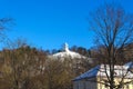 Monument of Three Crosses on the Bleak Hill at dawn time in Vilnius, Lithuania. Royalty Free Stock Photo