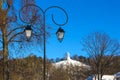 Monument of Three Crosses on the Bleak Hill at dawn time in Vilnius, Lithuania. Royalty Free Stock Photo