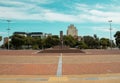 Monument of three humans in Goiania city, Brazil