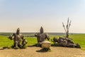 Monument of three russian epic heroes Alyosha Popovich, Dobrynya Nikitich and Ilya Muromets