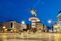 Monument to Alexander the Great in Skopje at Night Royalty Free Stock Photo