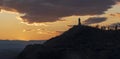 Monument to Alyosha in Plovdiv, Bulgaria. Colorful panoramic picture. sunset sky and dramatic clouds. Night city view Royalty Free Stock Photo