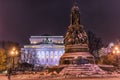 Monument to Catherine in a winter park