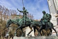 Monument to Cervantes and Don Quixote and Sancho Panza at Spain Square in City of Madrid Royalty Free Stock Photo