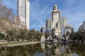 Monument to Cervantes and Don Quixote and Sancho Panza at Spain Square in City of Madrid, Spai Royalty Free Stock Photo