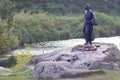 Monument to the Communist Soviet poet Maxim Gorky on the shore of a lake in the village Buki. Kiev region. Ukraine.