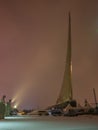 Monument to the Conquerors of Space in Moscow, Russia, at night Royalty Free Stock Photo