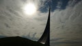 Moscow. Russia-September 2018: Monument to the conquerors of space at VDNH against the sky. Royalty Free Stock Photo