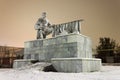 Monument to the died Soviet soldiers. Winter city landscape. Night shooting.