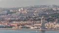 Monument to the Discoveries aerial timelapse located on the northern bank of the Tagus River in Lisbon, Portugal Royalty Free Stock Photo