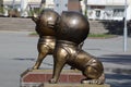 Monument to the dogs-cosmonauts Belka and Srelka in the Children`s Park of Chelyabinsk, Russia. Photographed in summer 2020.