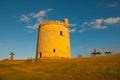 Monument to don Quixote and Sancho Panza at the tower of the fortress in the evening. Varadero. Cuba