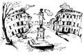 Monument to Duc de Richelieu in Odessa Odessa. Digital ink illustration. Mayor square Royalty Free Stock Photo