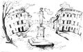 Monument to Duc de Richelieu in Odessa Odessa. Digital ink illustration. Mayor square