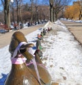 Monument to a duck with ducklings in the Novodevichy Winter Park