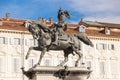 Monument to Emanuele Filiberto in piazza San Carlo. Turin, Italy.