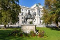 Monument to emperor Franz Stephan I in Burggarten park with Hofburg palace at background, Vienna, Austria