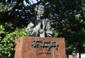 Monument to the Estonian writer Friedebert Tuglas. A close-up of a sculpture in the form of a man with a lorgnet
