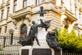 Monument to Eugeniu Carada in historical center Lipscani Street in Bucharest Royalty Free Stock Photo