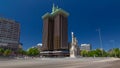 Monument to explorer Christopher Columbus on the Columbus square timelapse hyperlapse. Royalty Free Stock Photo