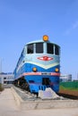 Monument to the first train in front of the railway station in Novy Urengoy Russia