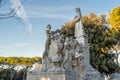 Monument to Francesco Petrarca on the lawn walk inside of Public park Arezzo