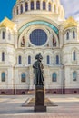 Monument to Fyodor Ushakov in front of the Naval cathedral of Saint Nicholas in Kronstadt, Russia