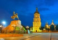 Monument to hetman of Ukraine Bogdan Khmelnitsky and Saint Sophia Cathedra Royalty Free Stock Photo