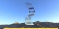 A monument to the human soul, made of mirrored glass blocks. Mounted on a concrete pedestal in the mountains. 3d render