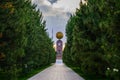 Monument to the Independence and Humanism in gold globe form at the Independence square, Tashkent.