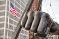 The Monument to Joe Louis, known also as The Fist, is a memorial to the boxer at Detroit`s Hart Plaza. Detroit, Michigan, USA