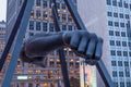 The Monument to Joe Louis, known also as The Fist, is a memorial to the boxer at Detroit`s Hart Plaza. Detroit, Michigan, USA