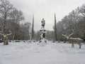 Monument to Johan Ludvig Runeberg in the snowy Esplanadi Park, Helsinki, Finland