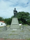 Monument to Juan de Garay in the city of Santa Fe. Plaza the three cultures. Statue. Art. Historic helmet. (Argentina)