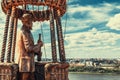 Monument to Jules Verne and the Balloon in Nizhny Novgorod, Russia on the bank of the Oka