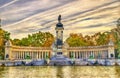 The Monument to King Alfonso XII in Buen Retiro Park - Madrid, Spain Royalty Free Stock Photo