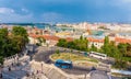 Monument to King Matthias against the background of the towers of the Fisherman`s Bastion in Budapest Royalty Free Stock Photo