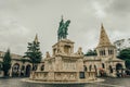 Monument to King Matthias against the background of the towers of the Fisherman`s Bastion in Budapest Royalty Free Stock Photo