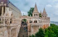 Monument to King Matthias against the background of the towers of the Fisherman`s Bastion in Budapest Royalty Free Stock Photo