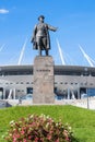 Monument to Kirov before the football stadium on Krestovsky Island in St. Petersburg