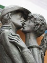 Monument to the kissing boy and girl. Bassano del Grappa, Italy.