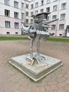 Moscow, Russia, June, 16, 2021.Monument to the KiViN bird symbol of KVN in the courtyard of the MIIT hostel in Moscow in the sum