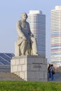 Monument to Konstantin Tsiolkovsky on the Avenue of Cosmonauts in Moscow Royalty Free Stock Photo