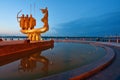 Monument to legendary founders of Kiev: Kiy, Schek, Khoryv and Lybid on Dnieper river coast Royalty Free Stock Photo